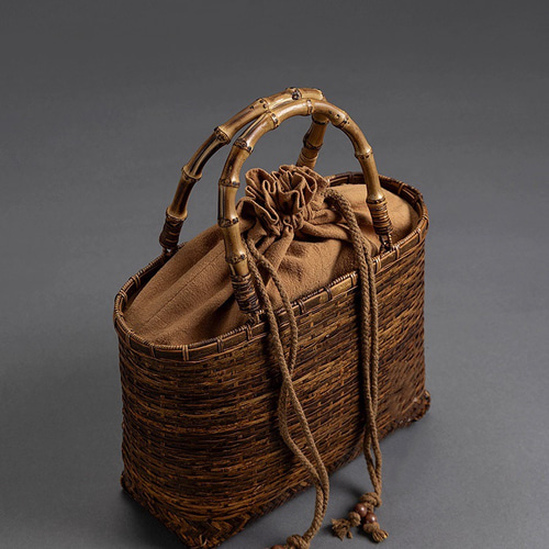 手編み竹籠バッグ・手提げ 経年変化 母の日 ハンドバッグ 手作り竹編み