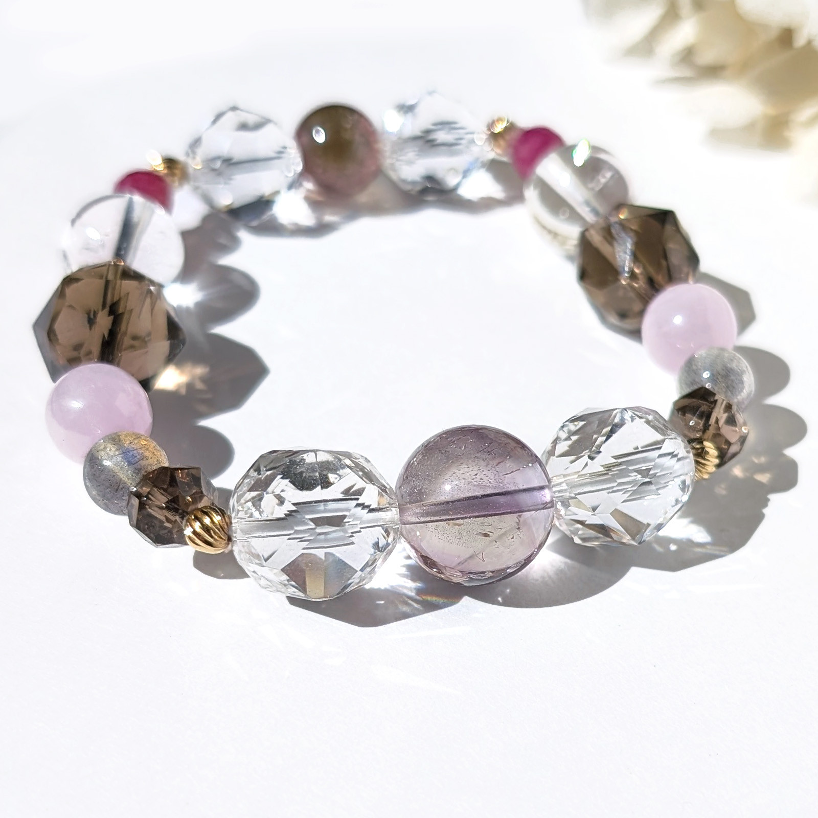 Limited／一点もの　アメジストエレスチャル×ウォーターメロントルマリン×ルビー　リミテッドブレスレット