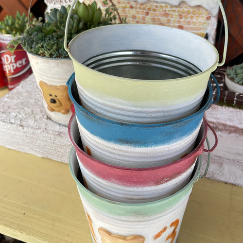 リメイク缶 リメ缶 くまさん 4色展開 植木鉢/プランター/鉢カバー