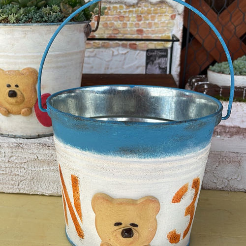 リメイク缶 リメ缶 くまさん 4色展開 植木鉢/プランター/鉢カバー