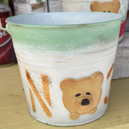 リメイク缶 リメ缶 くまさん 4色展開 植木鉢/プランター/鉢カバー