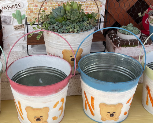 ②くま　リメ缶　リメイク缶　リメイク鉢　多肉植物　プランター リメイク缶 リメ缶 くまさん 4色展開 植木鉢/プランター/鉢カバー