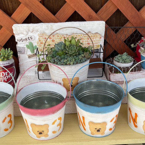 リメイク缶 リメ缶 くまさん 4色展開 植木鉢/プランター/鉢カバー