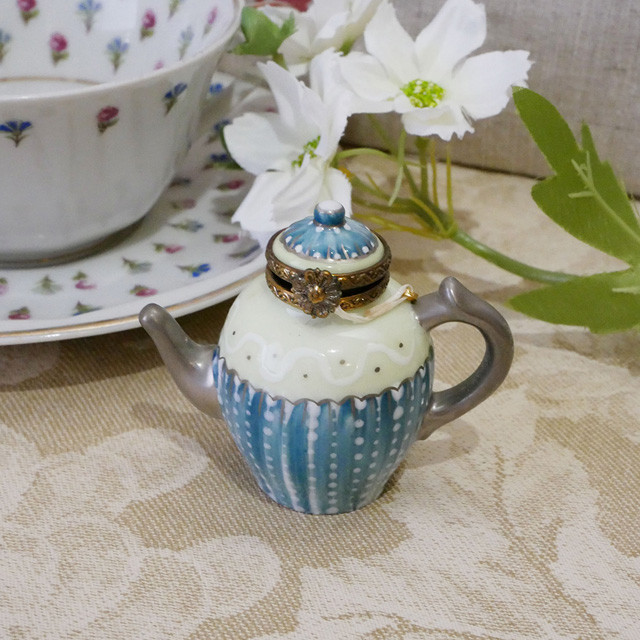 ヴィンテージ　フランス　リモージュボックス　ポットブルー