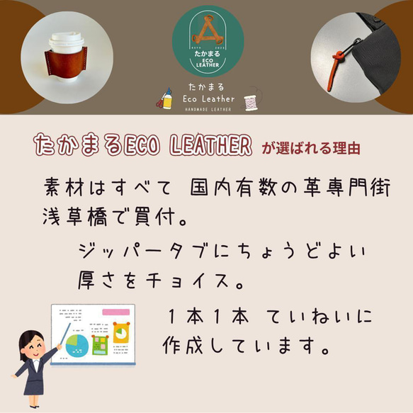 【1点物】良質なイタリアンレザーで作るジッパータブ ミントグリーン ５本◇牛革 6枚目の画像