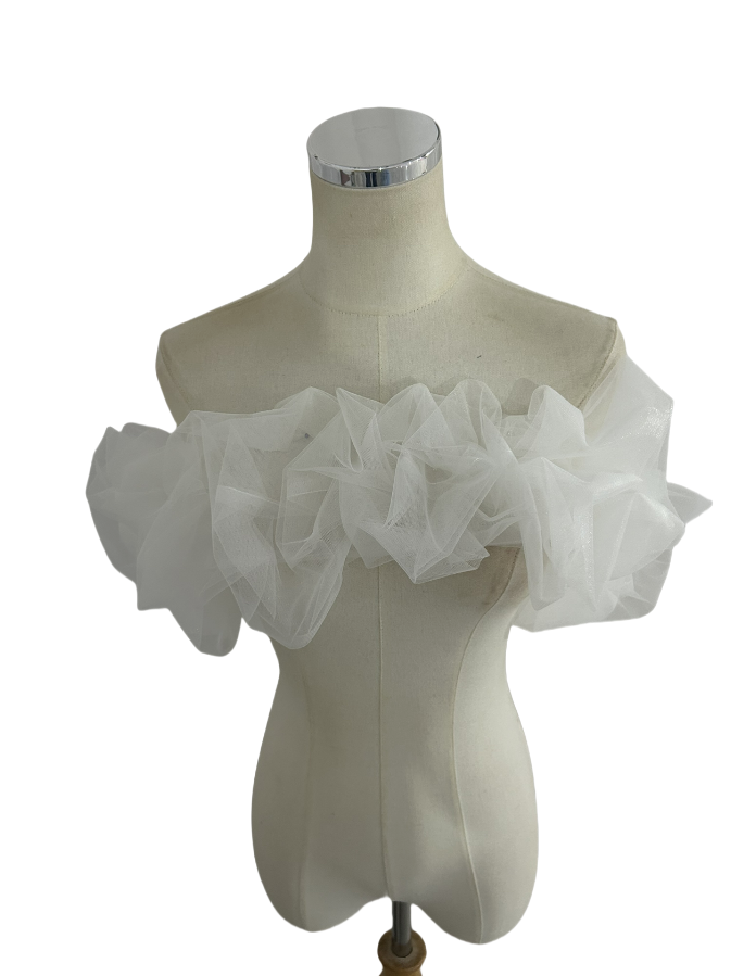取り外し可能なオフショルダー 編み上げ  ラッフルフリル オフホワイト  オーダーメイド可能 結婚式 10,765円