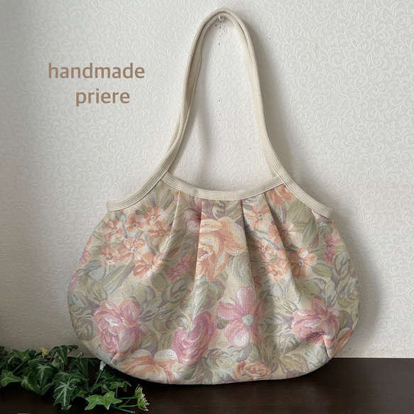 ★北欧風　ジャガード織グラニーバック　花柄バッグ　肩掛けショルダーバッグ　ピンク系★ 1枚目の画像