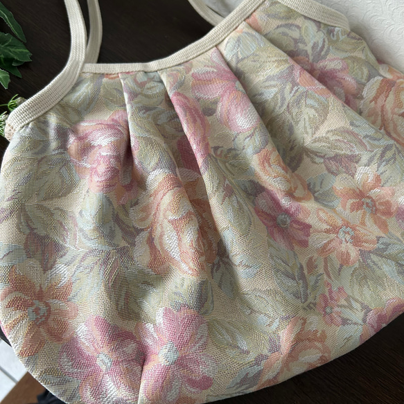 ★北欧風　ジャガード織グラニーバック　花柄バッグ　肩掛けショルダーバッグ　ピンク系★ 3枚目の画像