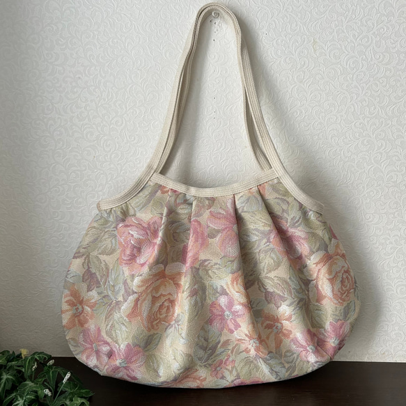 ★北欧風　ジャガード織グラニーバック　花柄バッグ　肩掛けショルダーバッグ　ピンク系★ 6枚目の画像