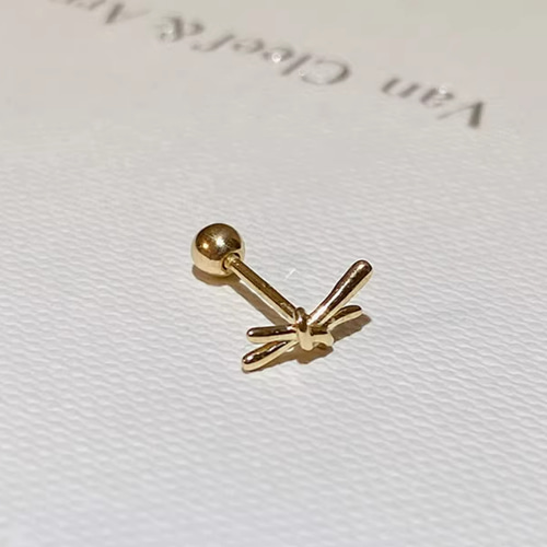 10K（片耳）K10YG中折れフープピアスK10金ネジ式ピアスリボンモチーフ