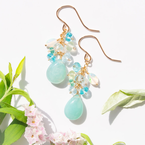 14kgf 天然 スフェーン×エチオピアンオパール×アパタイト ピアス