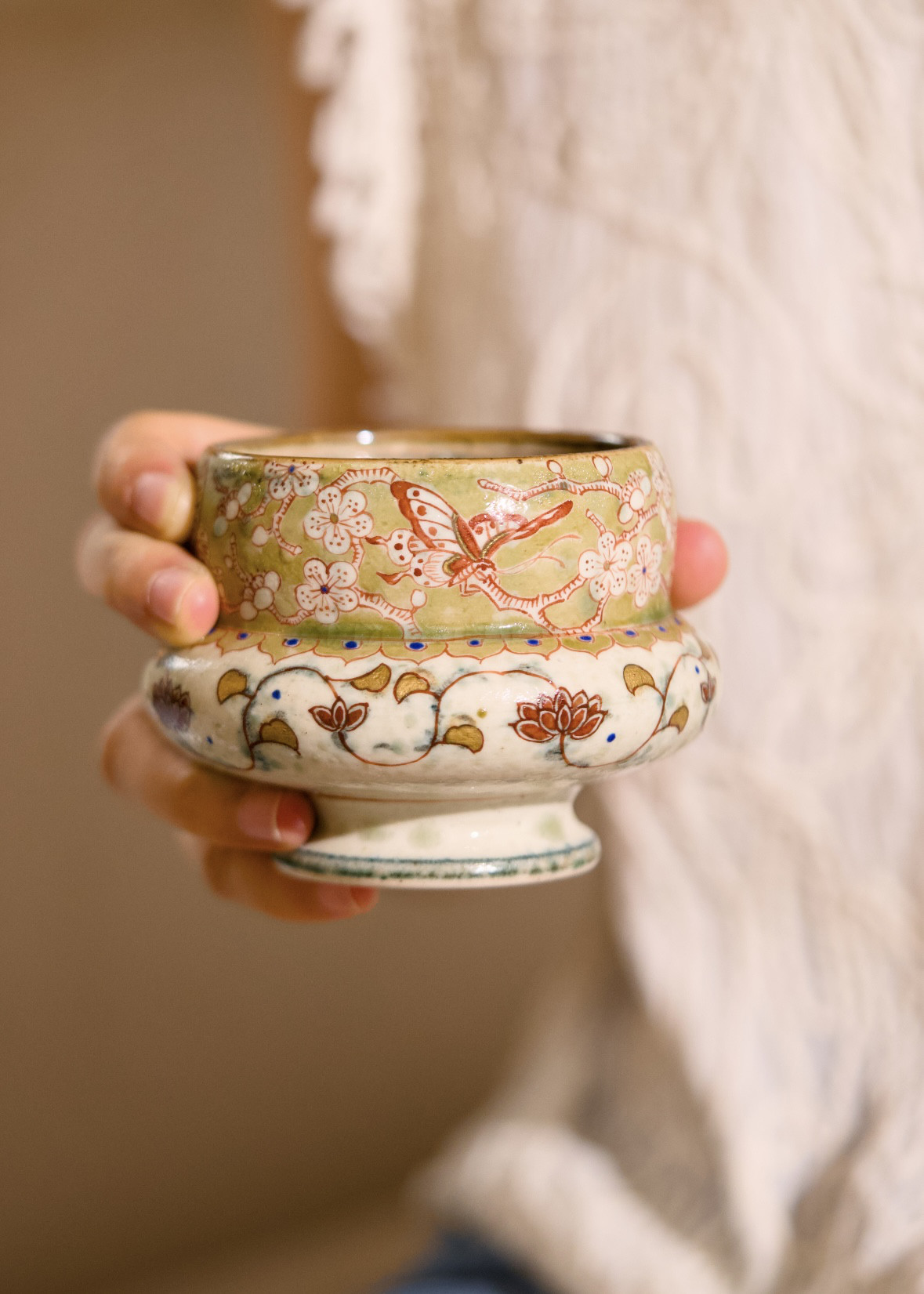 詩瓷集｜中国宋の美意識を詰め込んだ 秋の趣 手作りコーヒーカップ 浮き輪型ラテアート用 青花染付+釉上彩+金彩230ml