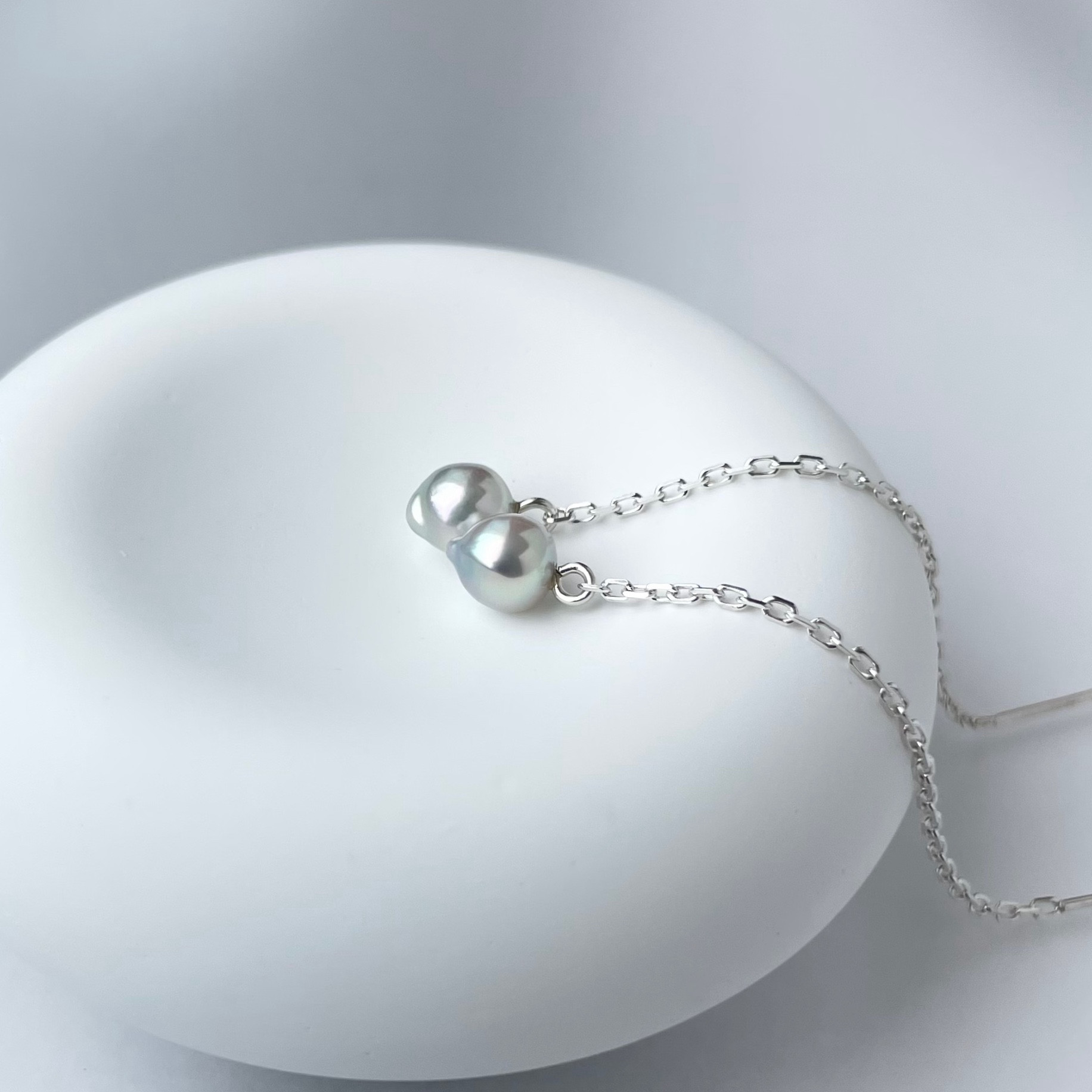 BEANS - 国産あこや真珠 silver925アメリカンチェーンピアス