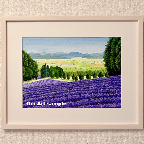 アクリル画 原画 「ラベンダー畑15」額縁付 F4サイズ 風景画