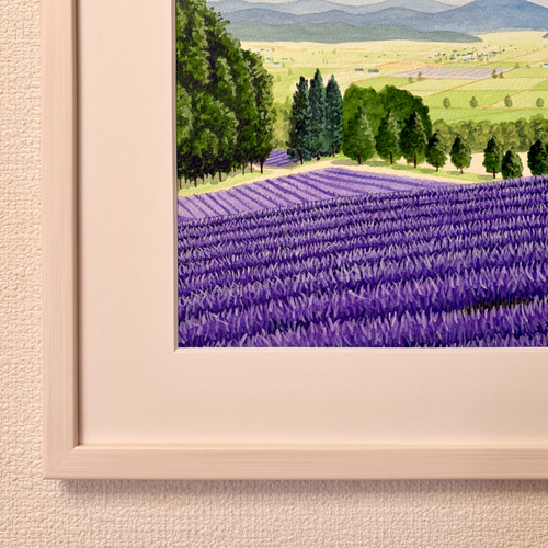 アクリル画　原画　「ラベンダー畑15」額縁付　F４サイズ　風景画 ラベンダー畑15」アクリル画 原画 風景画 額縁付 F4サイズ 絵画
