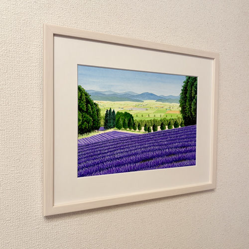 油絵(ラベンダー畑) 一点物】『 ラベンダーの丘と二本のハートの木 』油絵 F6号 油彩 風景
