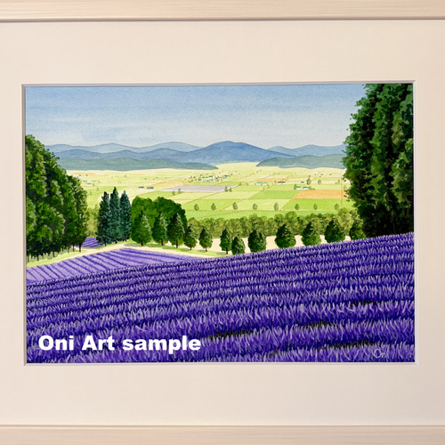 アクリル画　原画　「ラベンダー畑15」額縁付　F４サイズ　風景画 ラベンダー畑15」アクリル画 原画 風景画 額縁付 F4サイズ 絵画