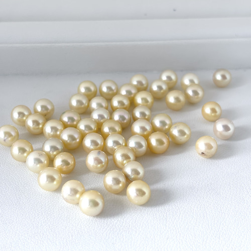 ハンドメイドアクセサリー あこ専用 あこや真珠 無穴 6.5mm イエロー ラウンド 素材 ネックレス