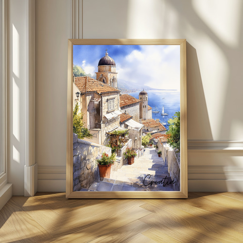 クロアチア・ドゥブロヴニク☆水彩画アート｜ヨーロッパの風景