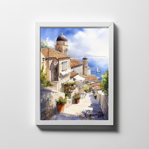 クロアチア・ドゥブロヴニク☆水彩画アート｜ヨーロッパの風景