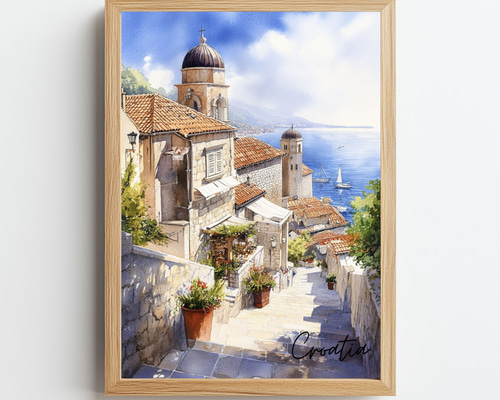 クロアチア・ドゥブロヴニク☆水彩画アート｜ヨーロッパの風景