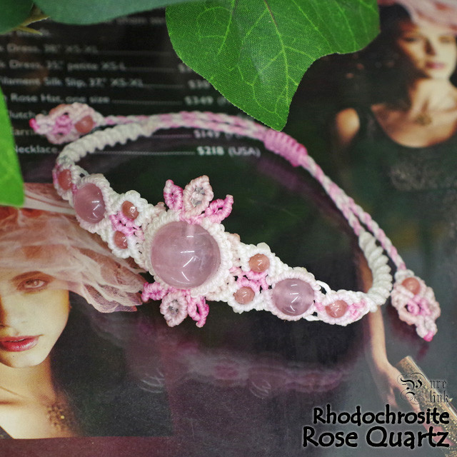 桃色の祈り＊ローズクォーツ＆ロードクロサイトの愛守りブレス《天然石／マクラメ》
