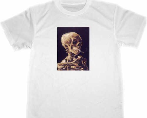 ドライ Tシャツ 火の付いたタバコをくわえた骸骨 ゴッホ 髑髏 煙草