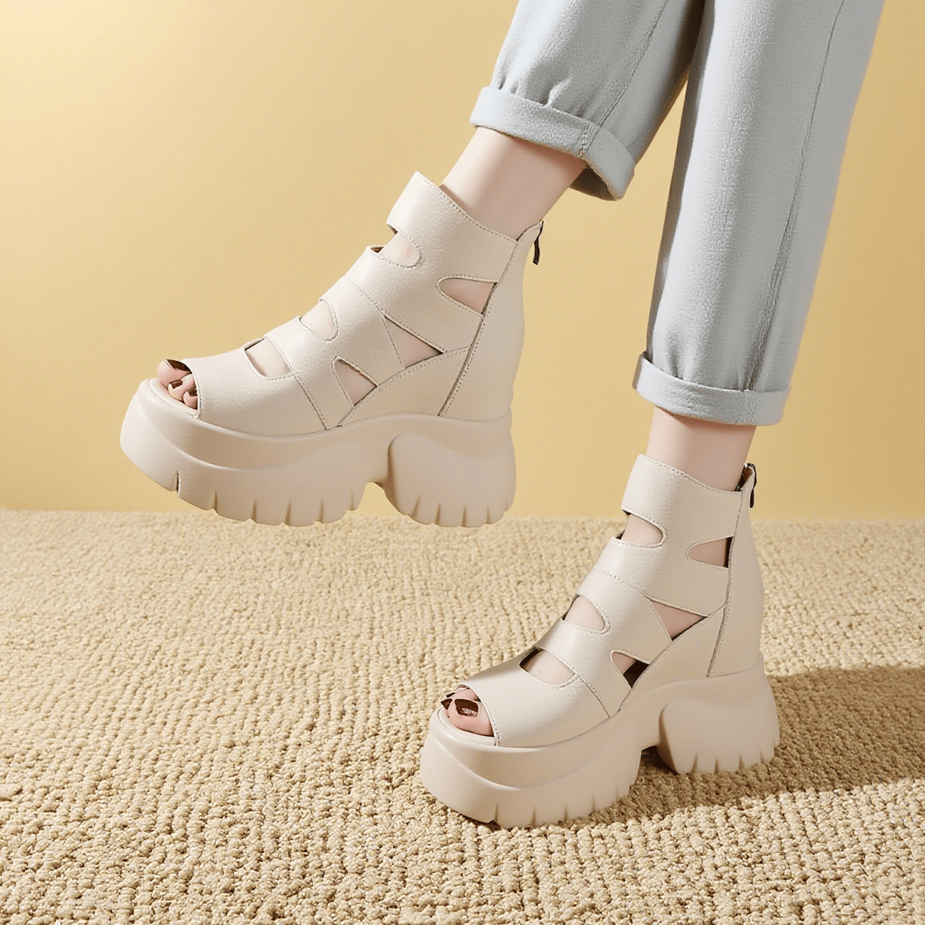 新色追加！|今年の夏定番の 8.5cm 厚底ハイカットサンダルブーツ|黒、ベージュ2色展開！