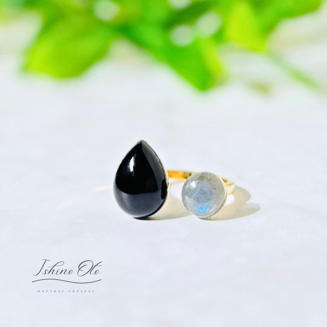 モリオン×ラブラドライト/フォークリング|フリーサイズ