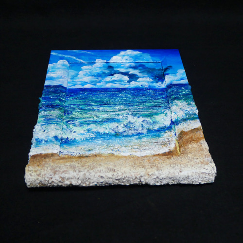 油絵 油彩 油彩画 絵 絵画 【夏の砂浜の海】ミニ絵画 絵画 HR