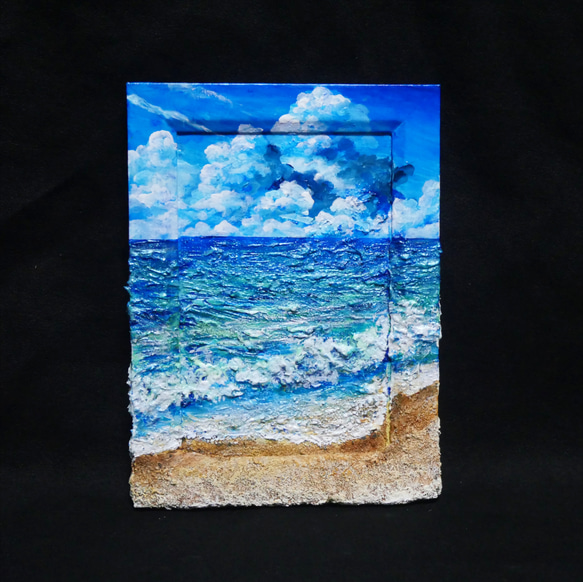 油絵 油彩 油彩画 絵 絵画 【夏の砂浜の海】ミニ絵画 絵画 HR 通販
