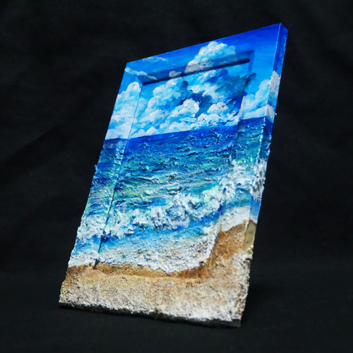 油絵 油彩 油彩画 絵 絵画 【夏の砂浜の海】ミニ絵画 絵画 HR 通販