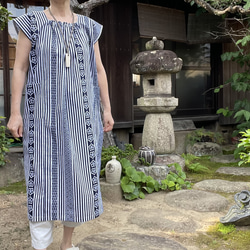 カシュクール　半袖ワンピース　紺　ひし形　着物リメイク　紬 カシュクール 半袖ワンピース 紺 ひし形 着物リメイク 紬 - メルカリ