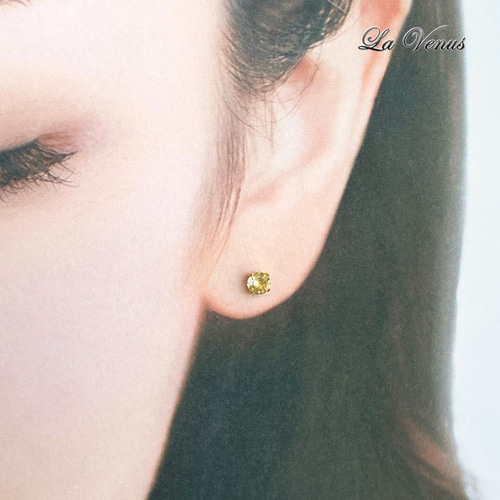 ✴︎つけっぱなしOK✴︎ 天然 ゴールドルチルクォーツ 一粒ピアス 4mm