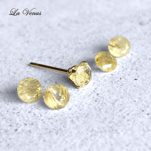 ✴︎つけっぱなしOK✴︎ 天然 ゴールドルチルクォーツ 一粒ピアス 4mm