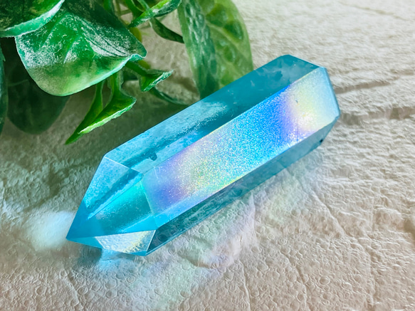 七色の夢✨ ブルー オーラ水晶 クリスタル ポイント 原石 ポリッシュ
