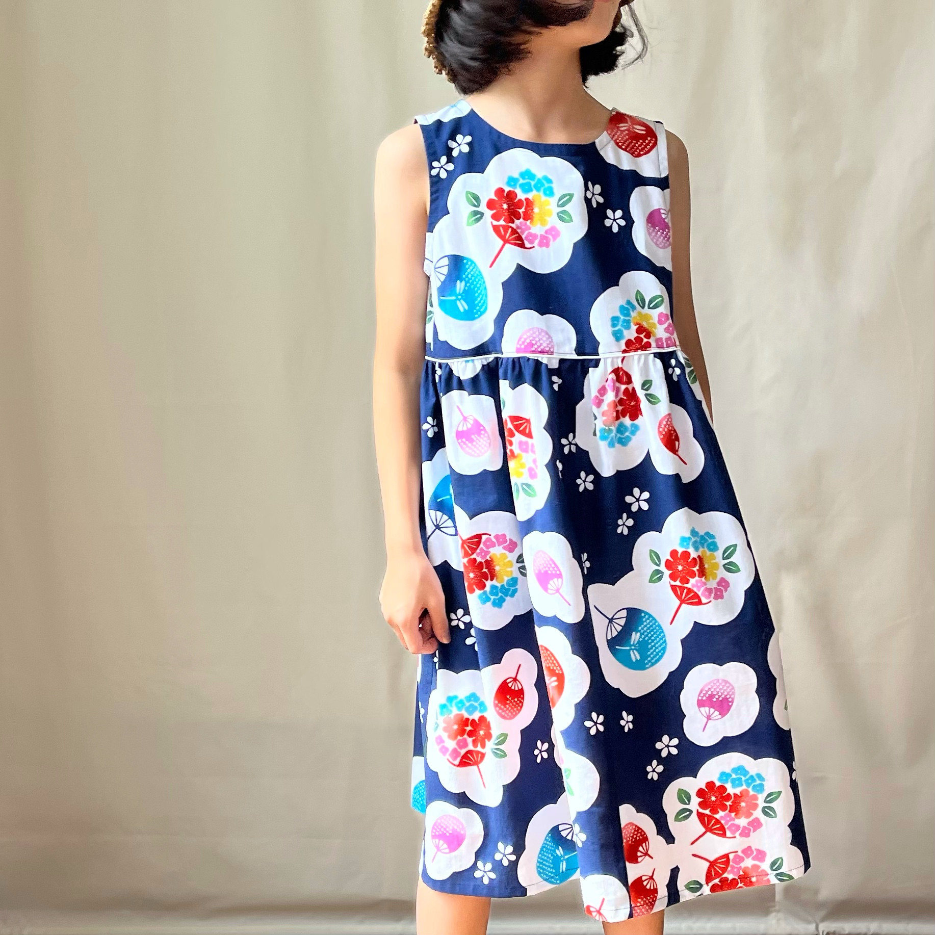 子供　浴衣地ひかえめフレアーワンピース　140サイズ　反物選択できます〈受注製作〉