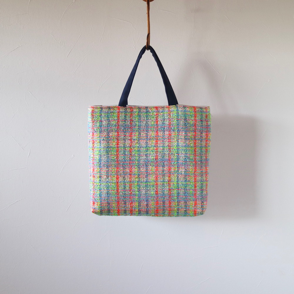 マルチカラーツィード　インポートファブリック　プチトートバッグ　M