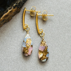 プレシャスオパールコッパー ロング 14kgfピアス,イヤリング/ギフト