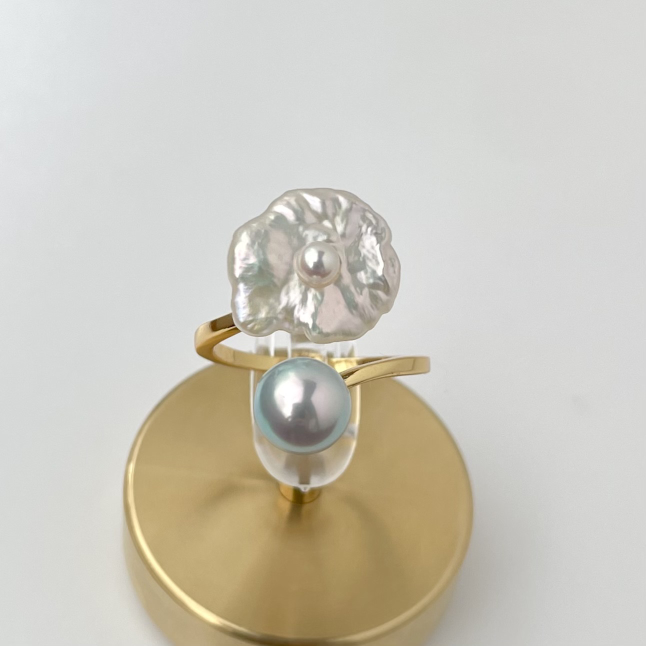 【一点もの】Flowerあこや真珠 × 淡水パール フォークリング