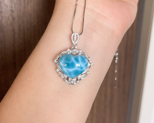 高品質/ラリマー/ペンダント/ハートデザイン 天然無処理 ラリマー ハート デザイン ペンダントトップNo888