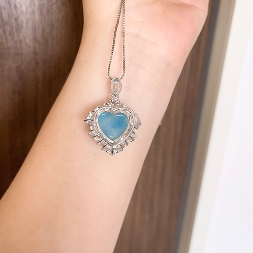 天然無処理 ラリマー ハート デザイン ペンダントトップNo888