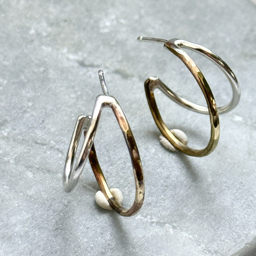 Dual-Tone ピアス/silver925/brass真鍮/フープピアス ピアス