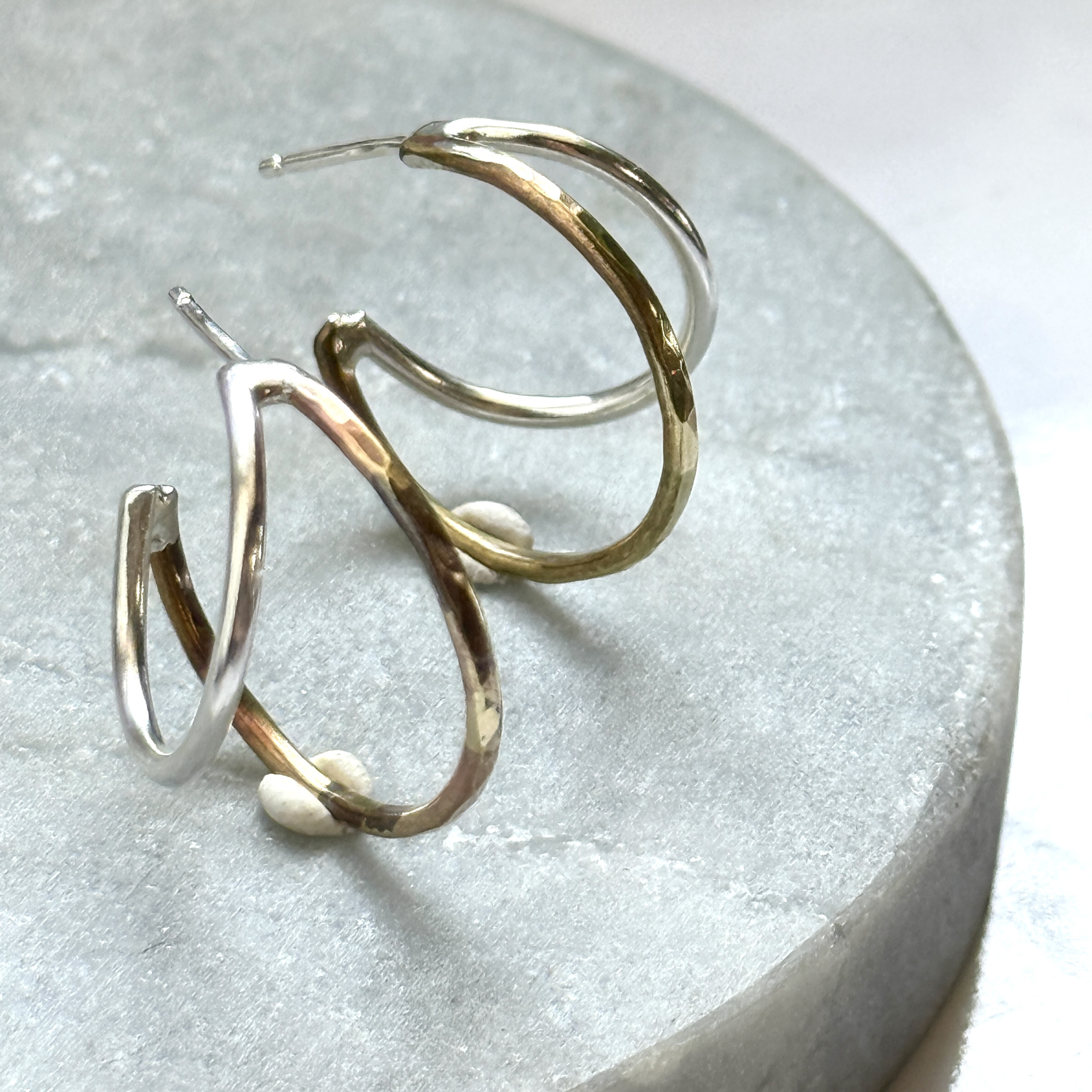 Dual-Tone ピアス/silver925/brass真鍮/フープピアス