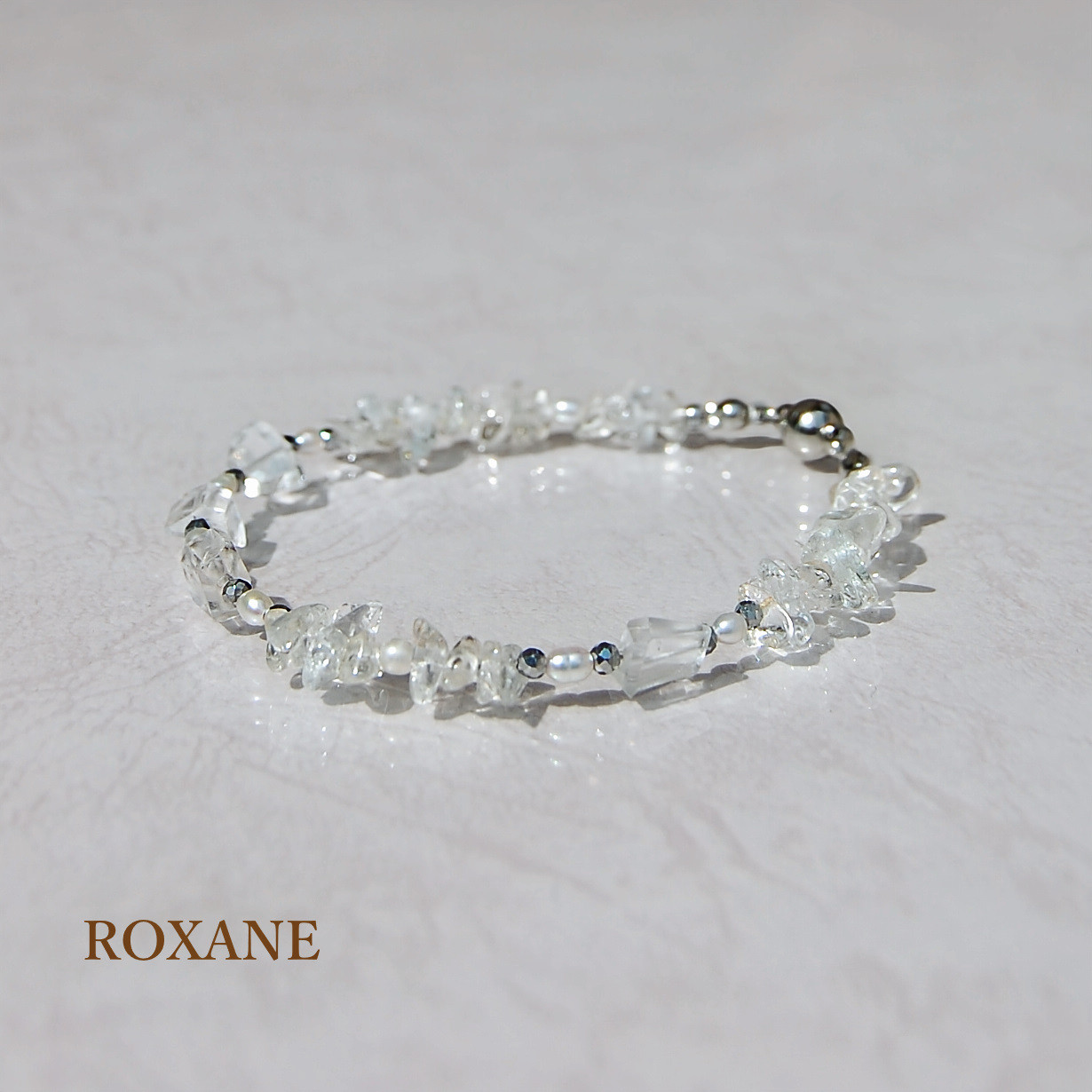 【透華】　宝石質ホワイトトパーズ×ホワイトトパーズ　天然石ブレスレット【金属アレルギー対応】