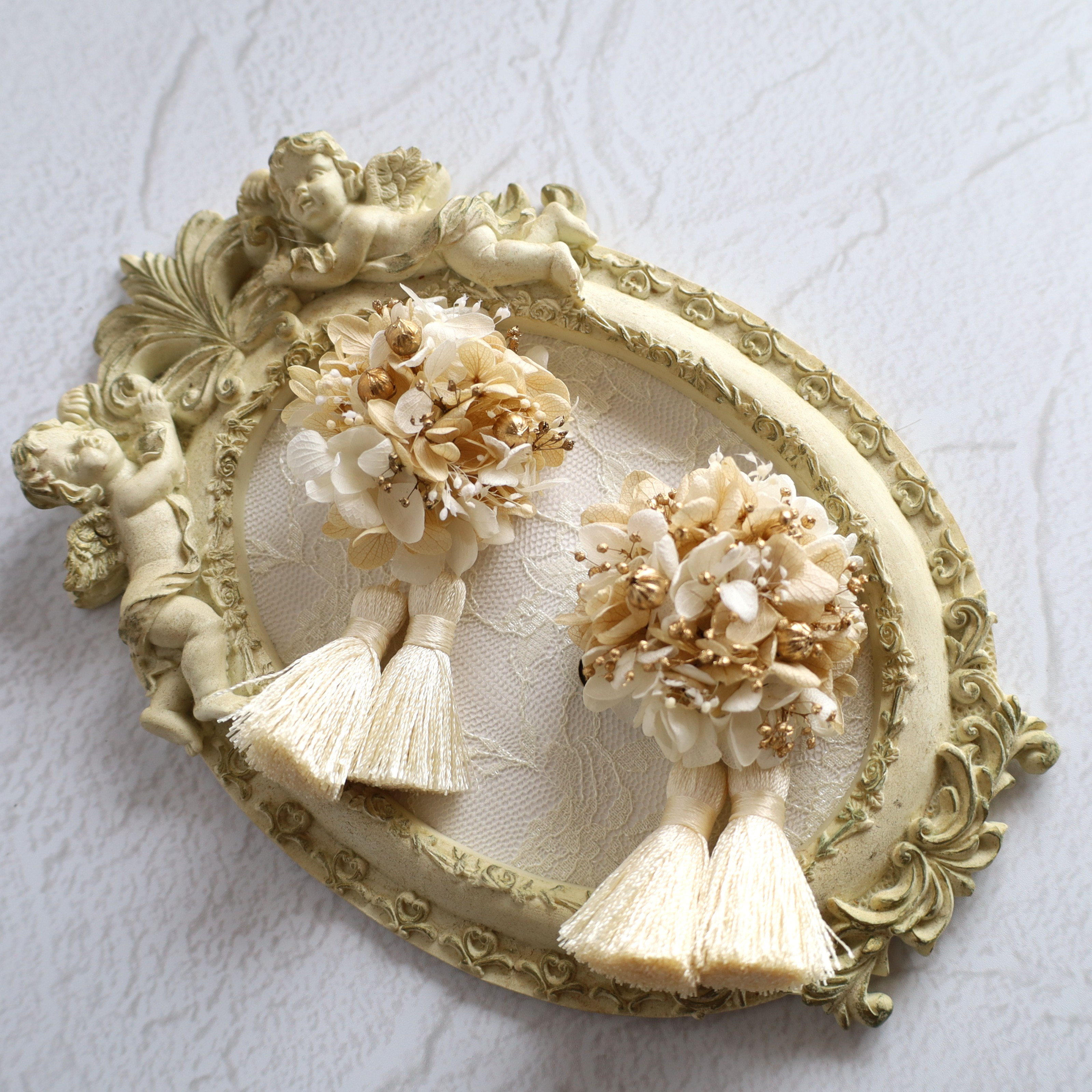 被布飾り❁シャンパン❁　２個セット　被布　七五三髪飾り　髪飾り　ヘアピン　ヘア飾り　和飾り　753　前撮り