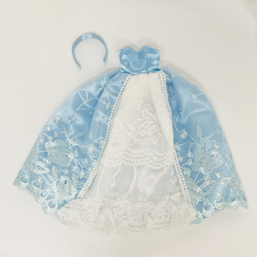 青いドレス リカちゃん ドレス 着せ替え服 カチューシャ パニエ レース