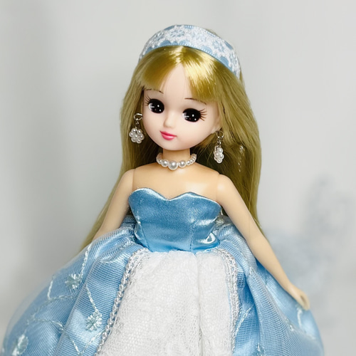 青いドレス リカちゃん ドレス 着せ替え服 カチューシャ パニエ レース