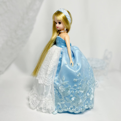 青いドレス リカちゃん ドレス 着せ替え服 カチューシャ パニエ レース