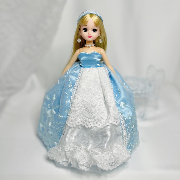 青いドレス リカちゃん ドレス 着せ替え服 カチューシャ パニエ レース
